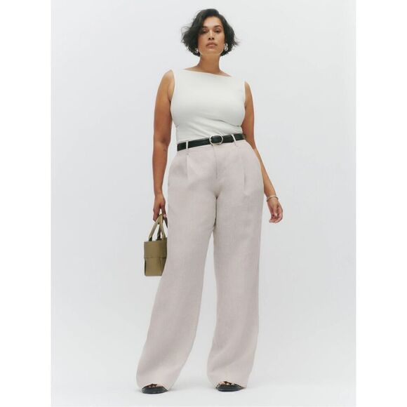 Reformation Alex Mid Rise Linen Pant in Oatmeal NWT Size 18 - Picture 4 of 9